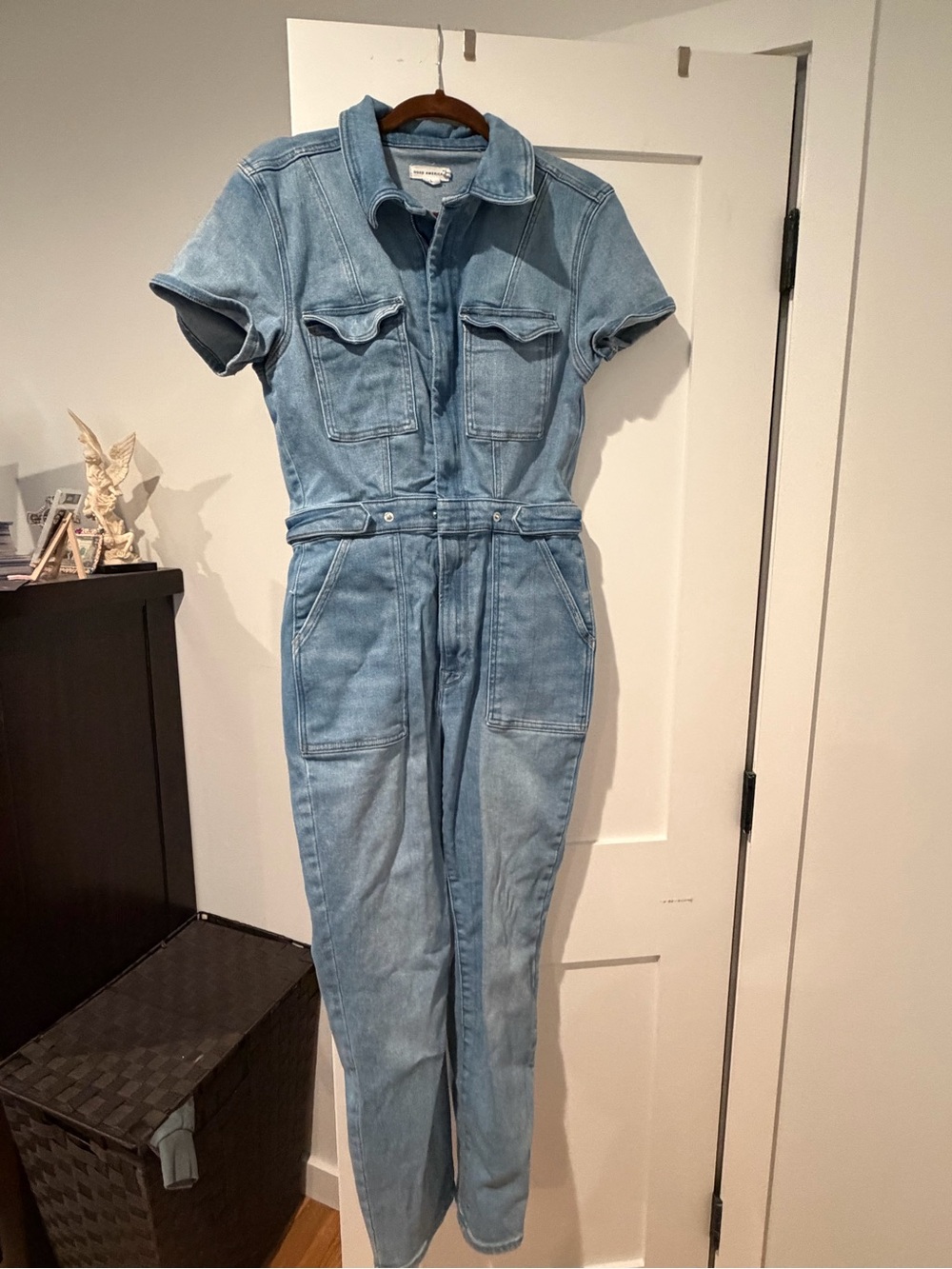 Good American Light Blue Denim Short-Sleeve Utility Jumpsuit
